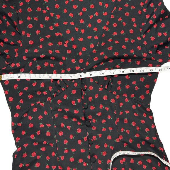 Topshop Women's Black/Red Rosette Print V Neck Long Sleeve Maxi Dress Size 2 - Picture 10 of 16